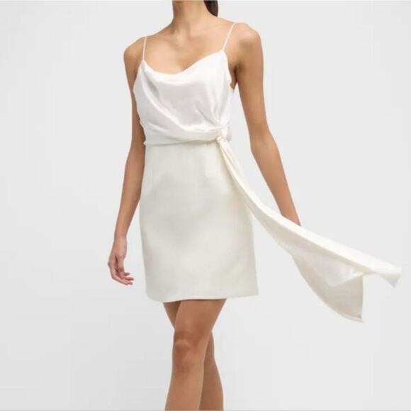 NEW Cinq à Sept Cara Tie Waist Mini Dress Size 4 Ivory Bridal‎ Satin - Picture 1 of 10